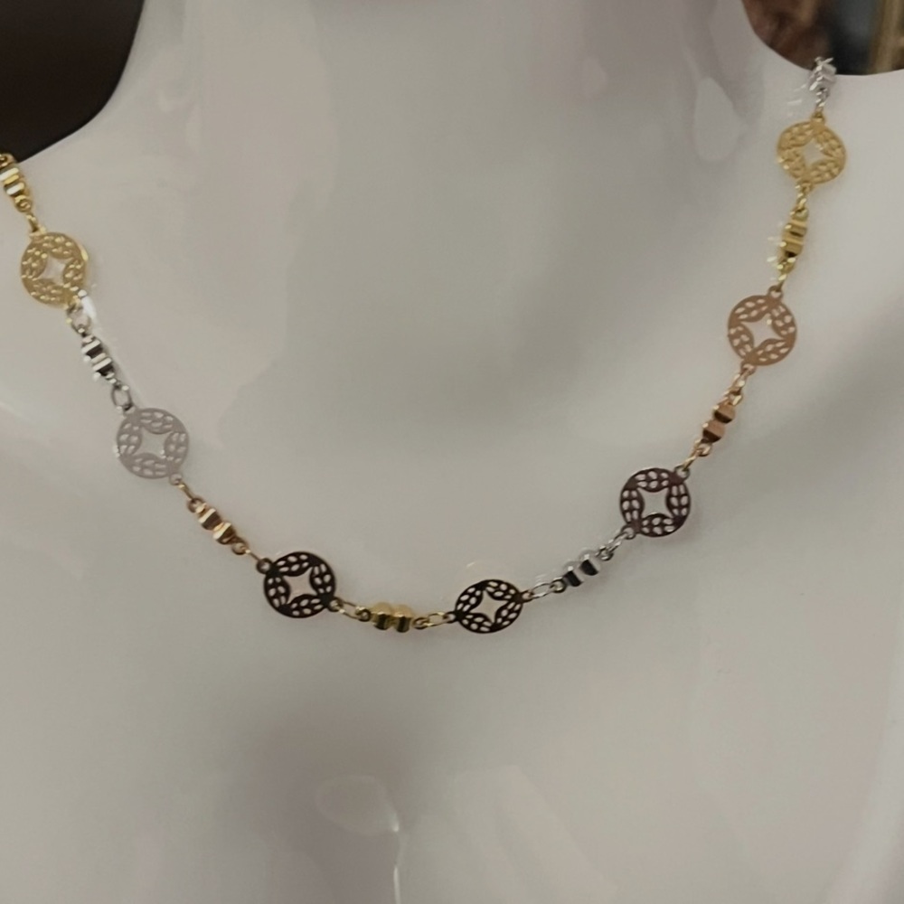 Tri colour gold necklace rose, gold, white